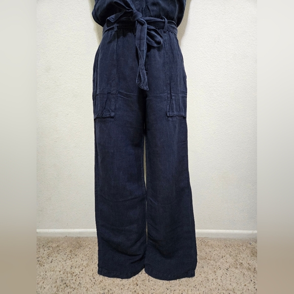YOUNG FABULOUS & BROKE Cuba Jumpsuit Linen Blend Navy Sleeveless Wide-Leg Small - Picture 3 of 13